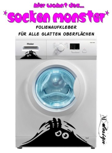 Wandtattoo Bad Waschmaschinen Aufkleber "Das Sockenmonster"